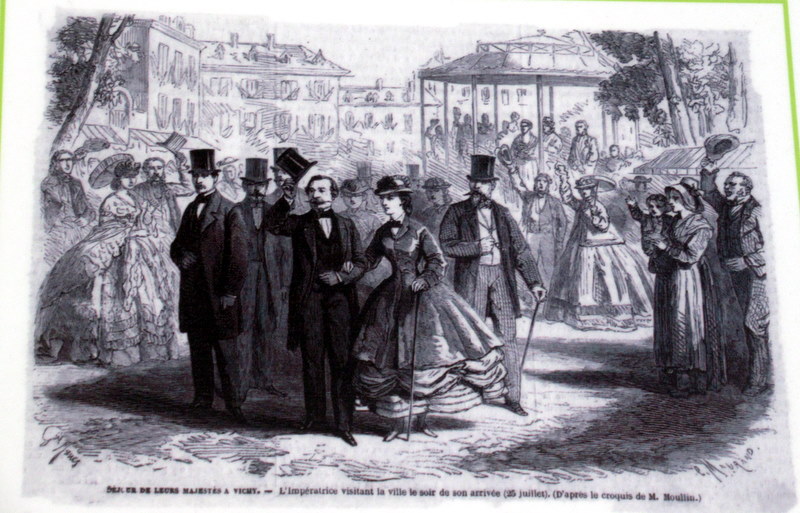 Vichy, affiche montrant Napoléon III et sa femme lors d'une cure